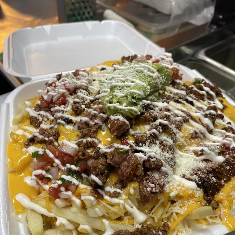 Asada fries, loaded heavy